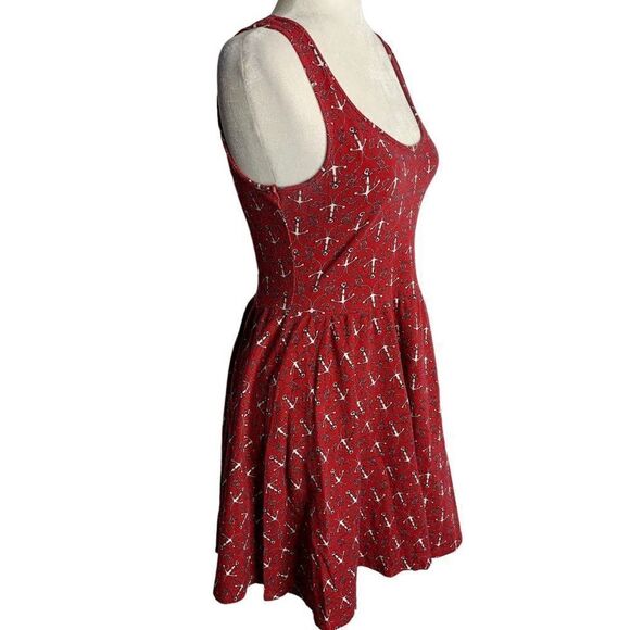 Hot Topic Nautical Skater Dress M Red Anchor Sleeveless Back Cutout Stretch Knit - Picture 6 of 7